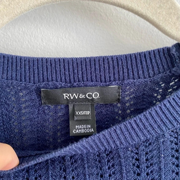RW&Co Navy Knit 3/4 Sleeve Sweater with Ruffle Details XXS - Picture 4 of 8
